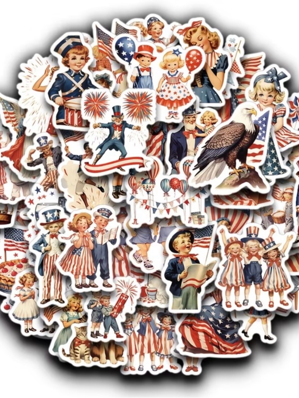 50 Patriotic Vintage Stickers America Celebrate USA Kids Parade Flag July 4